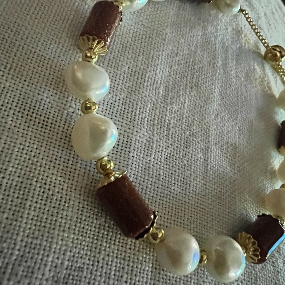 🆕 FRESHWATER PEARLS & GOLDEN SANDSTONE ADJUSTABLE BRACELET 14k CLAD - Picture 4 of 6